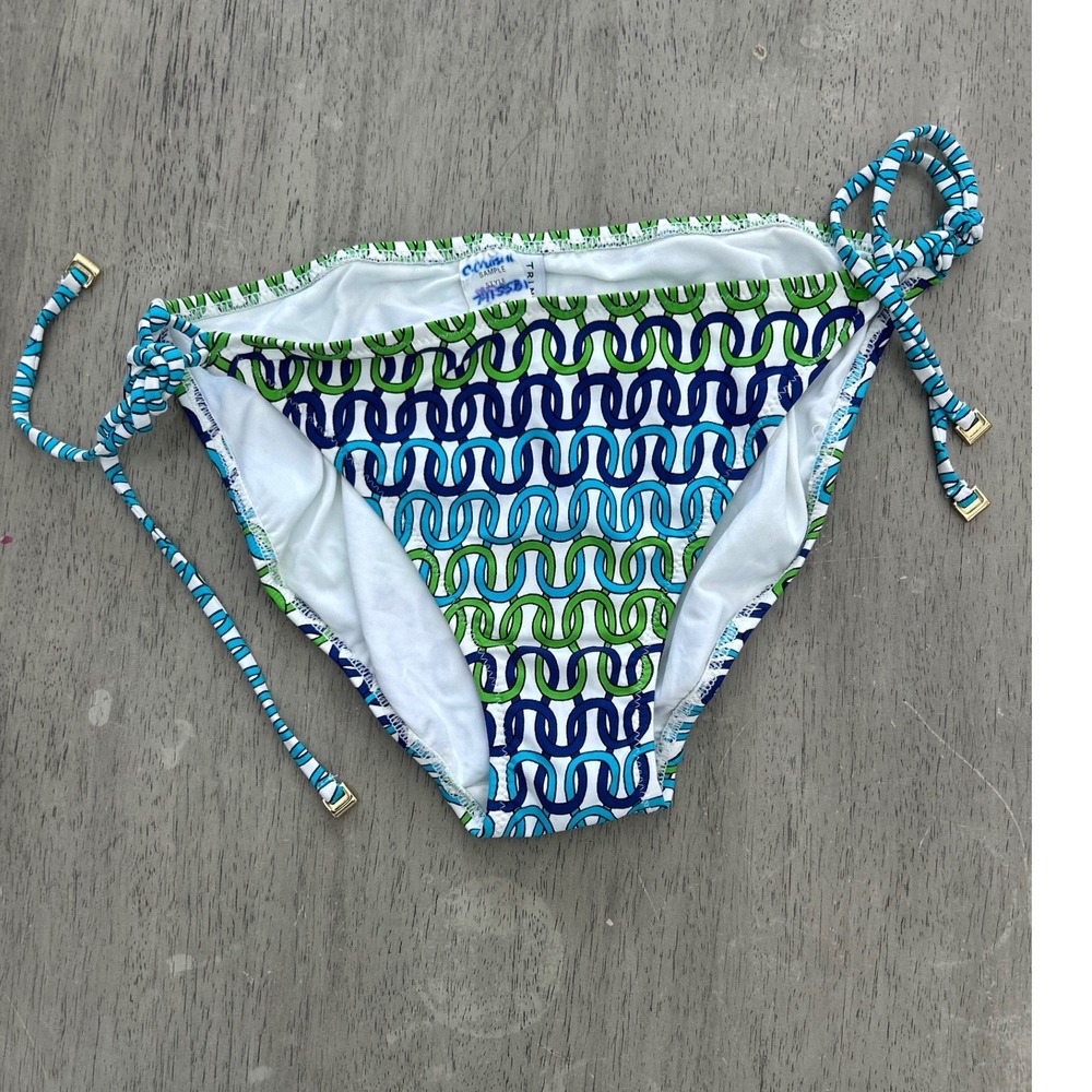 Trina Turk Bikini Bottom Size 8 Blue Green Chain Link Side Tie Swim 7H15SB1